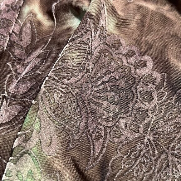 Y2K Green Velvet Burnout Top Indie Going Out Top Forest Fairy Grunge Brown Small - Picture 4 of 12